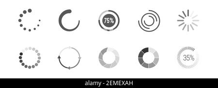 Round circle buffer loader or preloader icon set. Flat vector illustration isolated on white. Stock Vector