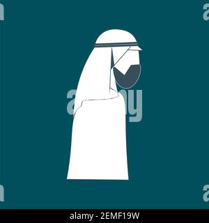 Arab man wearing mask flat design,Arab man with Shumakh flat design, A Saudi man icon wearing shemagh and a thobe Stock Vector