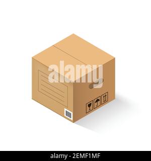 Closed cardboard box isolated on a white background. Stock Vector
