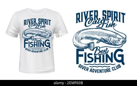 Catfish with long barbels t-shirt vector print. Freshwater catfish engraved  illustration and typography. River fishing sport club clothing custom prin  Stock Vector Image & Art - Alamy