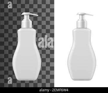 Bottle for liquid soap mockup, isolated vector antibacterial or antiseptic gel airless pump container, lather package with dispenser for bath or toile Stock Vector