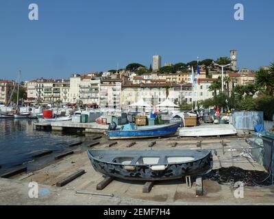 Boat Repairs in Cannes Harbour, France Stock Photo