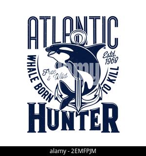 Killer whale vector print mockup of fishing sport club t-shirt design ...
