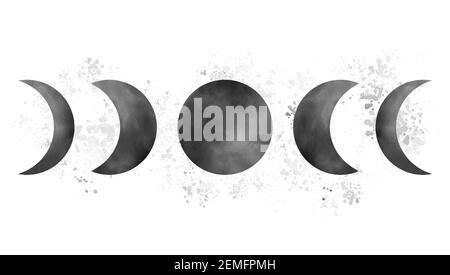 Watercolor moon phases composition with blotchy drops on background vector illustration isolated on white background. Stock Vector