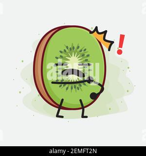Vector Illustration of Kiwi Fruit Character with cute face, simple hands and leg line art on Isolated Background. Flat cartoon doodle style. Stock Vector
