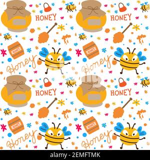 Honey and bees vector pattern Stock Vector