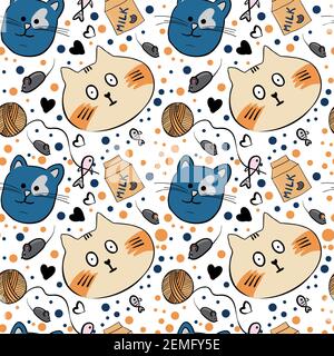 funny cat seamless vector pattern Stock Vector