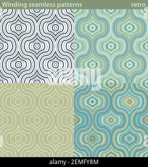 Four different versions of a seamless pattern with wavy patterns. Stock Vector
