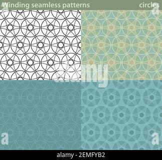 Four different versions of a seamless pattern with circular motifs. Stock Vector