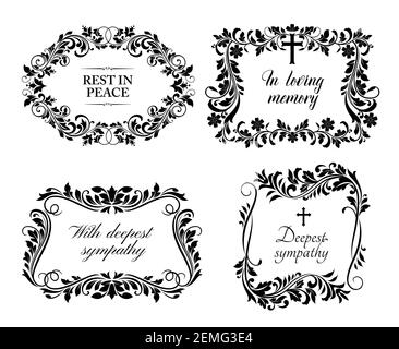 Vector set of condolence message frames with black mourning ribbons ...