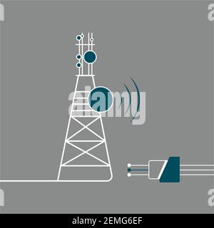 Optic fiber Network tower flat vector design, Optic cable icon. Vector illustration Stock Vector