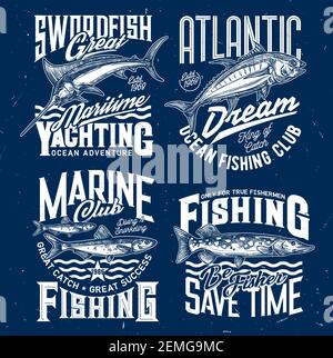 Anchor, nautical sailing t shirt prints with sea waves, yacht club and  ocean fishing vector icons. Ship anchor on chain, marine regatta emblem of  squi Stock Vector Image & Art - Alamy