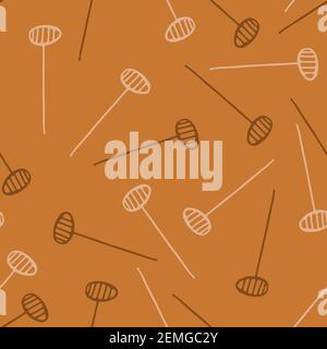 Abstract wild flower seed head seamless vector pattern background. Floating herbacious flower seeds and stems. Warm ochre brown backdrop. Modern Stock Vector