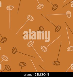 Abstract wild flower seed head seamless vector pattern background. Floating herbacious flower seeds and stems. Warm ochre brown backdrop. Modern Stock Vector