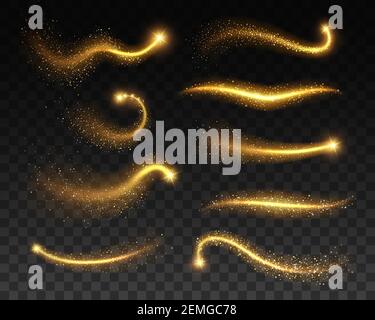 Stars with glowing golden sparkles, vector light effects on transparent  background. Bright shining glitter sparks of gold stars with waves of  sparklin Stock Vector Image & Art - Alamy