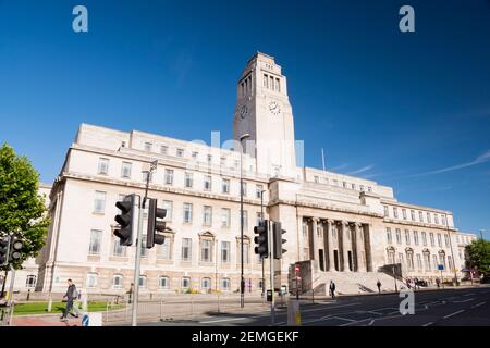 Leeds – 31 July 2017 : The Parkinson Building’s art deco clock tower has featured on University of Leeds logo since 2006 Stock Photo