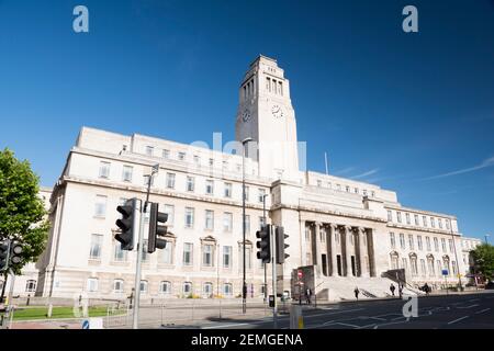 Leeds – 31 July 2017 : The Parkinson Building’s art deco clock tower has featured on University of Leeds logo since 2006 Stock Photo