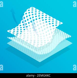 layers of fabric with cells for air circulation. Breathable for clothing and hygiene products. Baby diaper fabric. Realistic vector Stock Vector