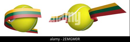 sports tennis ball in ribbons with colors of Lithuania flag. Isolated vector on white background Stock Vector