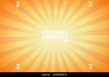 Pop art colorful comics book magazine cover. Round orange background. Cartoon funny retro pattern mock up. Vector halftone illustration. Digital Stock Vector