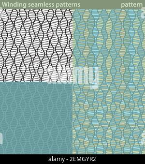 Four different versions of a seamless pattern with wavy patterns. Stock Vector