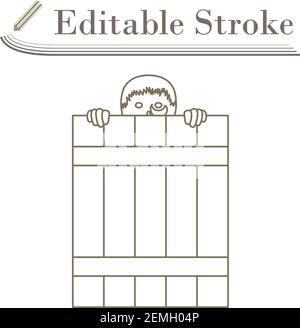 Criminal Peeping From Fence Icon. Editable Stroke Simple Design. Vector Illustration. Stock Vector