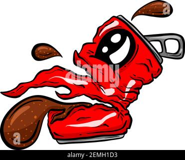 Cartoon Cola Soda Pop Crushed Can Cartoon Vector Illustration Stock Vector