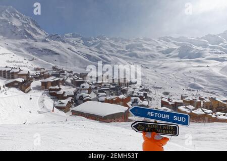 Val Thorens, France - March 10, 2017: Val Thorens is located in the commune of Saint-Martin-de-Belleville in the Savoie département Stock Photo