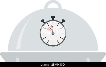 Cloche With Stopwatch Icon. Flat Color Design. Vector Illustration. Stock Vector