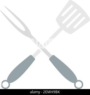 Crossed Frying Spatula And Fork Icon. Flat Color Design. Vector Illustration. Stock Vector