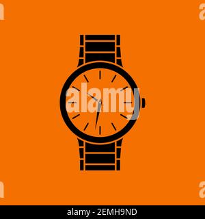 Business Woman Watch Icon. Black on Orange Background. Vector Illustration. Stock Vector