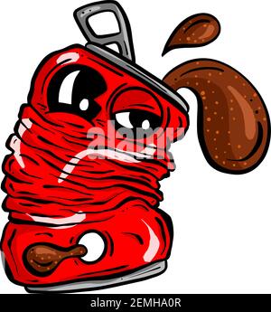 Cartoon Cola Soda Pop Crushed Can Cartoon Vector Illustration Stock Vector