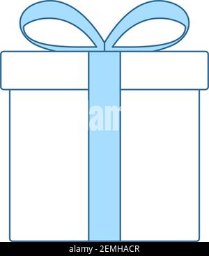 Gift Box Icon. Thin Line With Blue Fill Design. Vector Illustration. Stock Vector