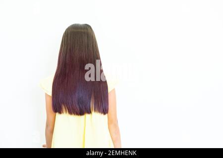 Lilac color for trendy hairstyle ideas. Girl with dyed hair on light  background Stock Photo - Alamy