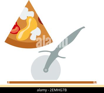 Pizza With Knife Icon. Flat Color Design. Vector Illustration. Stock Vector
