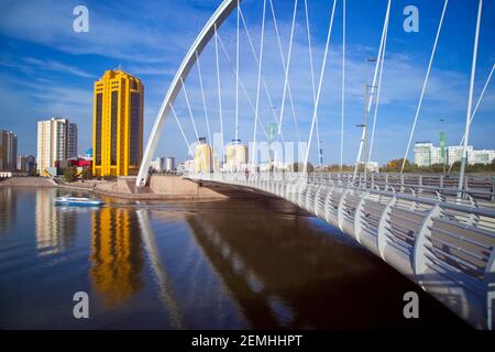 Kazakhstan, Astana, Bridge over Ishim River, looking west (downstream), towards the old city Stock Photo