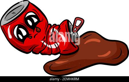 Cartoon Cola Soda Pop Crushed Can Cartoon Vector Illustration Stock Vector