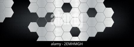 Abstract background hexagons from metal and carbon fiber - Vector illustration Stock Vector