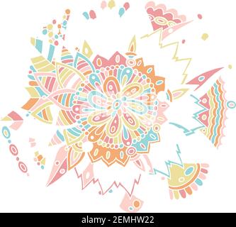 Flower mandala with flowers and leaves. Doodle floral colorful yoga art. Abstract trippy pattern. Psychedelic art. Vector artwork Stock Vector