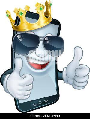 Mobile Phone Cool King Thumbs Up Cartoon Mascot Stock Vector