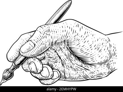 Artists Paintbrush Hand Vintage Woodcut Print Stock Vector