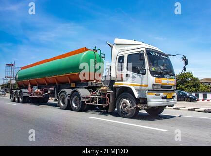 BANGKOK, THAILAND, JUNE 20 2020, The truck with a cistern ride on the street. Stock Photo