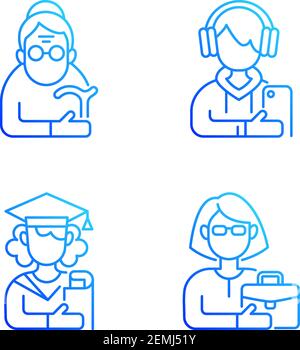 Age and gender differences gradient linear vector icons set Stock Vector