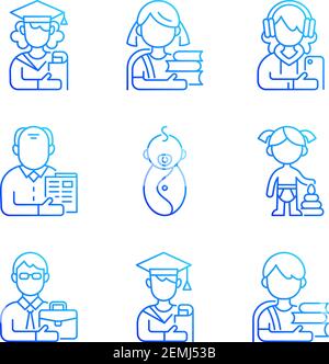 Age and gender differences gradient linear vector icons set Stock Vector