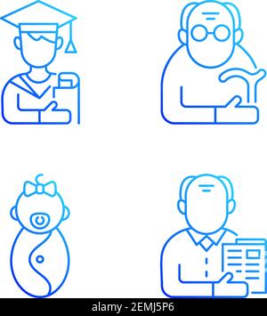 Aging process gradient linear vector icons set Stock Vector