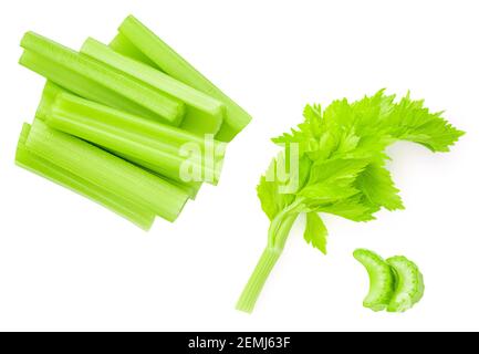 Celery sticks  isolated on white background. Fresh Celery stalk close-up Stock Photo