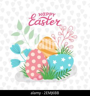 Composition of Easter eggs. Vector illustration. Suitable for greeting cards, posters, invitations. Stock Vector