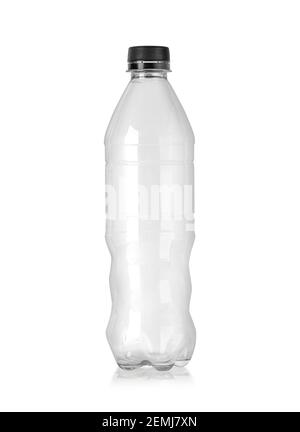 empty plastic bottle with black lid isolated on white with clipping path Stock Photo