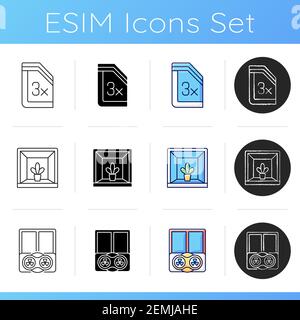Residential window and door installation icons set Stock Vector