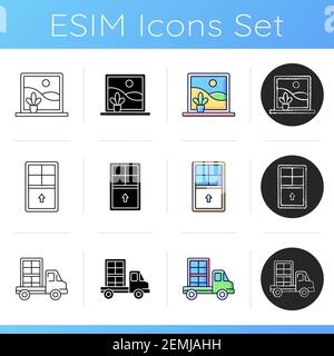 Installing windows and doors icons set Stock Vector
